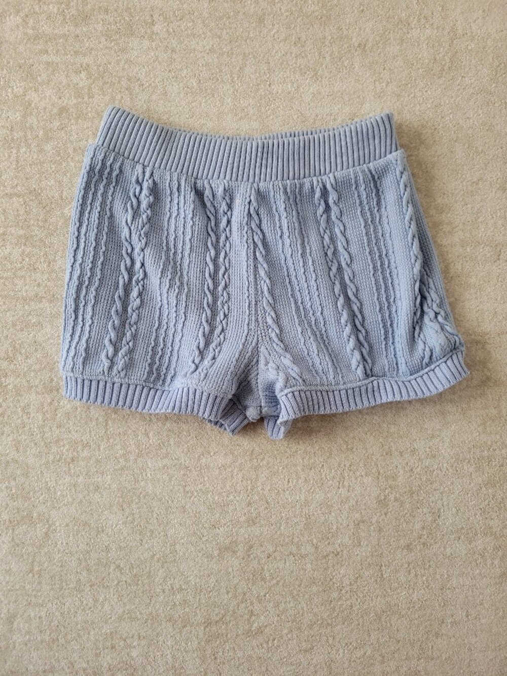 Zara Cable Knit High Waisted Shorts Medium Womens Baby Blue Lounge Summer Boho